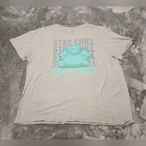 Pokèmon 'Stay Chill' Snorlax Graphic T-Shirt Mens Size XXL Grey Cotton Blend Tee